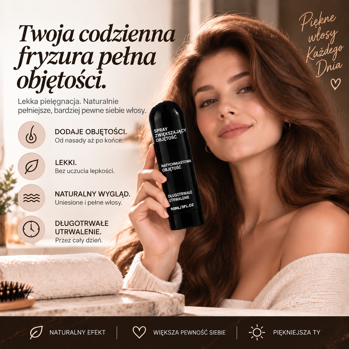 Vitalisys® Fluffy Hair Volumizing Spray – Lekki spray unoszący włosy u nasady i nadający im objętość oraz naturalną lekkość, o zapachu brzoskwini 💖