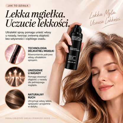 Vitalisys® Fluffy Hair Volumizing Spray – Lekki spray unoszący włosy u nasady i nadający im objętość oraz naturalną lekkość, o zapachu brzoskwini 💖